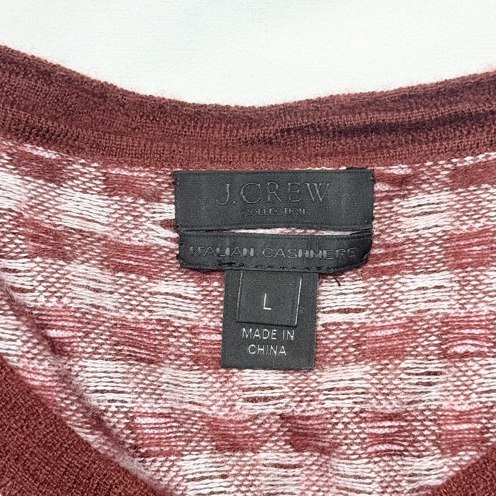 J. Crew Women 100% Italian Cashmere Sweater Cardigan L Featherweight Red Gingham - Picture 11 of 14